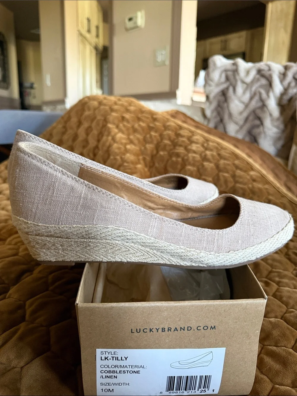 Lucky Brand Tilly Linen Espadrille Wedges Size 10